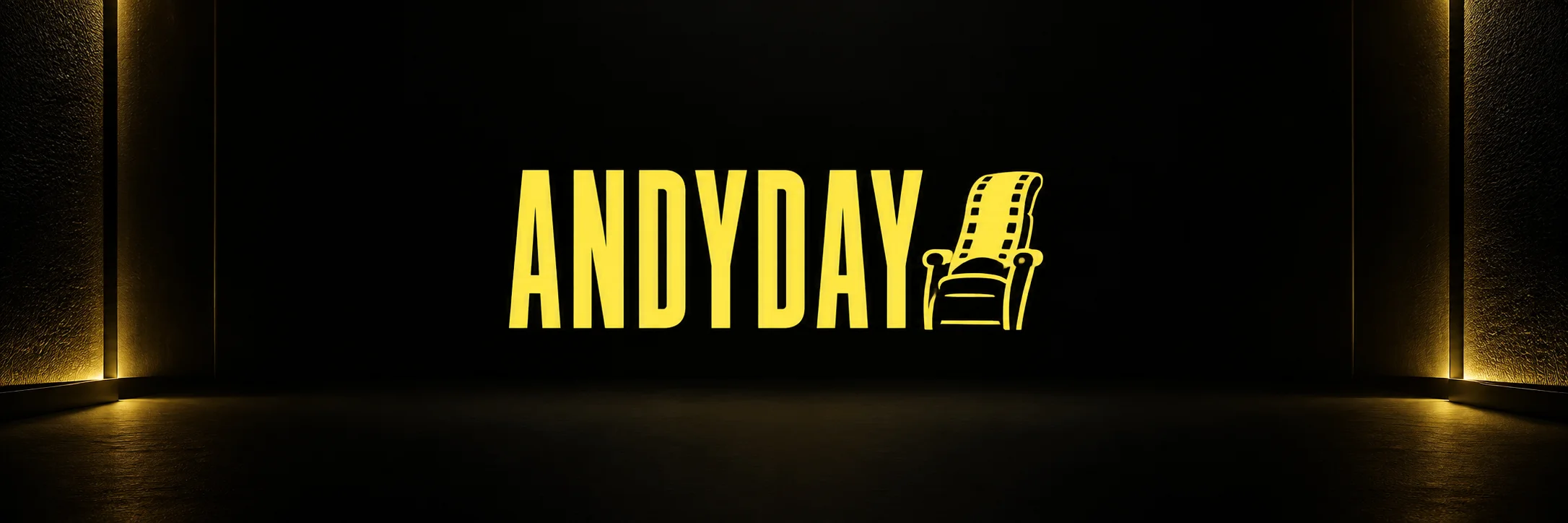 ANDYDAY yellow wordmark and film-strip cinema chair